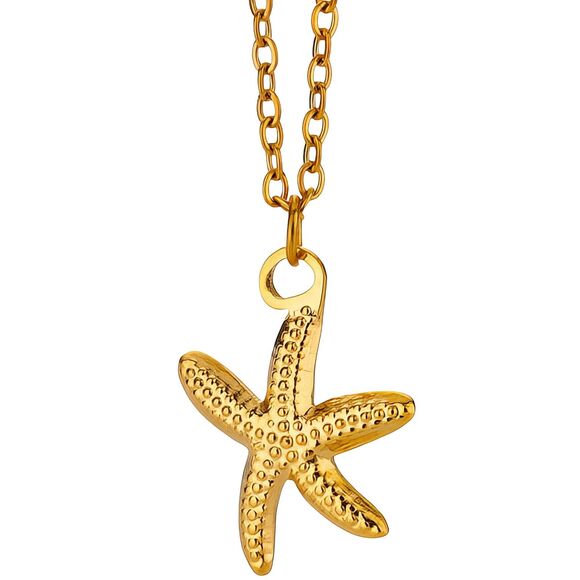 18K Gold Plated Women's Starfish Pendant Necklace Hypoallergenic Waterproof - Picture 1 of 12